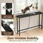 8.6" Narrow Console Table Behind Couch, 39.7” L x 32.3” H, Slim Sofa Table with Fast Charging Station for Small Spaces, Skinny Entryway & Hallway Table, Easy Assembly（Black）