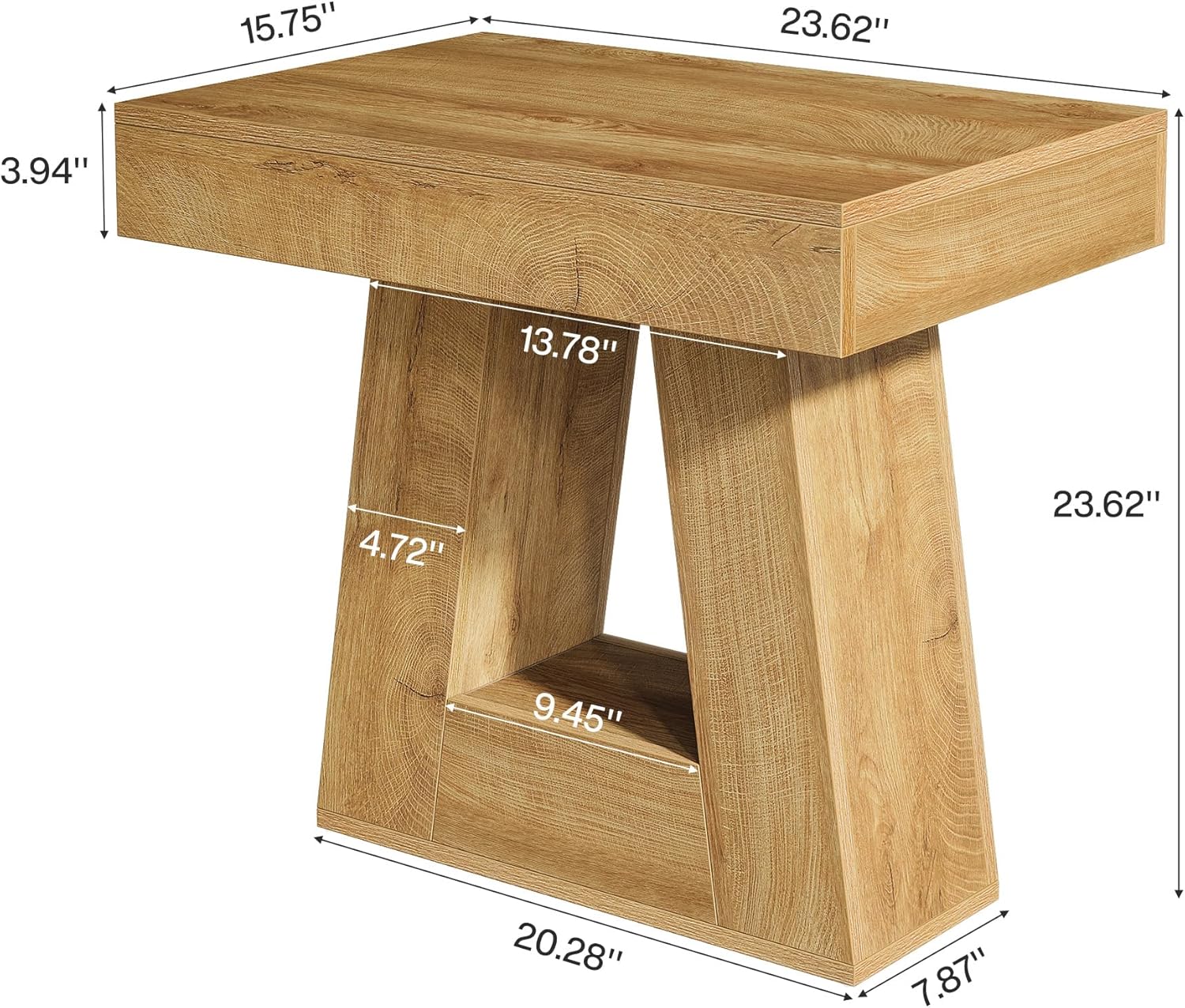 Tribesigns 24" Side Table, Narrow End Table with 2-Tier Storage Shelf, Farmhouse Wooden Nightstand Accent Table with Trapezoid Base for Living Room, Bedroom, Small Spaces, Natural Oak Color