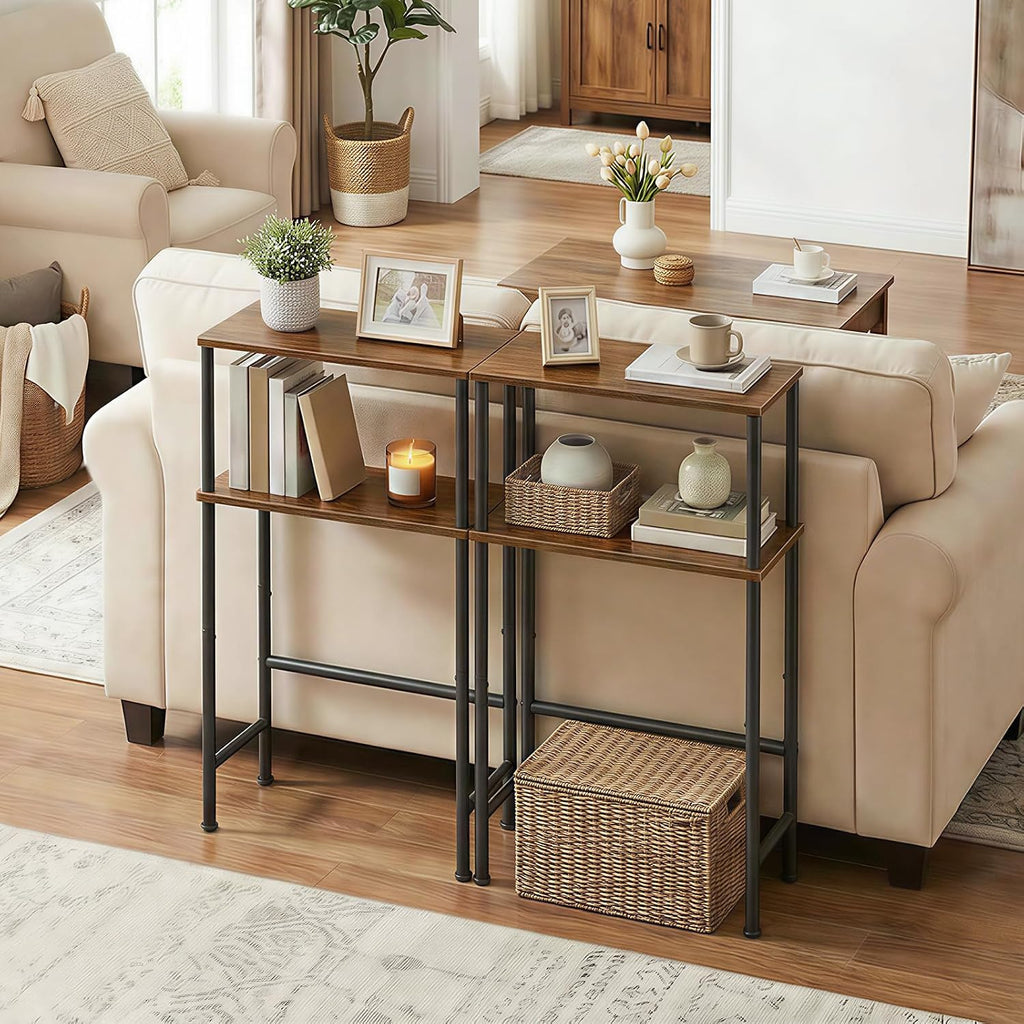 HOOBRO Narrow Console Table for Small Space, 15.7" Entryway Table with Storage, Sofa Table with 2 Shelves, Skinny Console Table for Entryway, Hallway, Living Room, Rustic Brown and Black BF40XG01