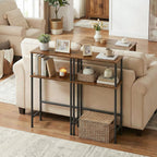 HOOBRO Narrow Console Table for Small Space, 15.7" Entryway Table with Storage, Sofa Table with 2 Shelves, Skinny Console Table for Entryway, Hallway, Living Room, Rustic Brown and Black BF40XG01