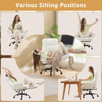 Office Chair,Big and Tall Heavy-Duty Executive Reclining Computer Gaming Chair with Footrest,Flip Armrests,Lumbar Pillow&Thicken Wider Seat for Criss Cross Legged Desk Vanity Chair,Teddy Fabric White