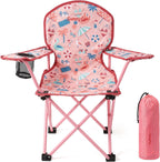 SUNNYFEEL Kids Folding Camping Chair for Ages 4-8 Boys and Girls, Pink | Dual-lock safety prevents collapse, 125 lbs capacity, 3.5 lbs Lightweight with Carry Bag & Cup Holder for Beach, Camping