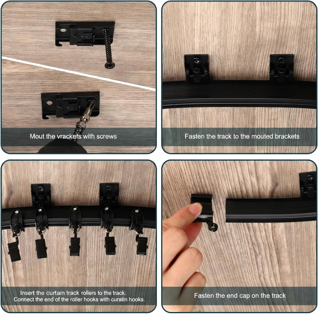 Curved Ceiling Curtain Track Bendable Mount for Curtain Rail Bunk Bed Bay Window Room Divider Flexible Straight (Black, 9.8 ft)