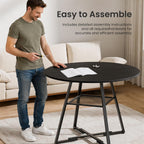 DUMOS 42" Round Dining Table for 4-6, Space Saving Kitchen Table with Dual-Tier Storage, Pedestal Metal Frame, Industrial Farmhouse Circle Dinner Table for Apartment, Black