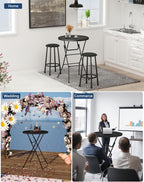 Round Folding Table, 32" Bar Height Tables for Parties and Commercial Events, Portable Plastic Table w/Thick Table Top, Metal Frame, Locking Legs, Indoor Outdoor Accessory, 2 Pack, Black