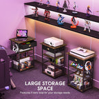 Hongtamoya 4-Tier AV Media Stand with Drawer, Video Game Console Shelf with 2 Hooks, Audio Rack Tower Perfect for/Xbox/ PS5/Switch/Game Consoles/DVD/Record Player/Projector/Sky Box/TV Accessories