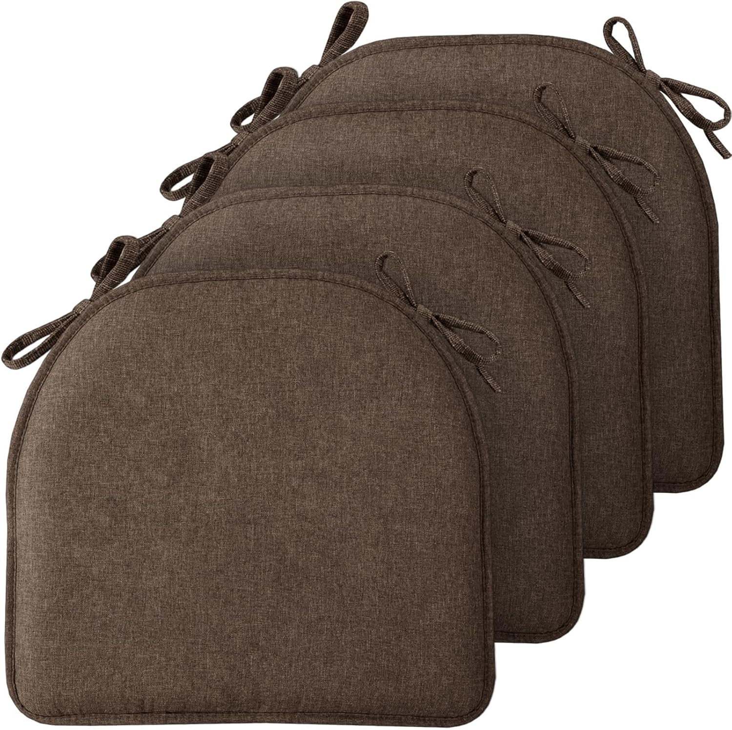 TushGuard Chair Cushions, 4 Pack Memory Foam Chair Pads, Seat Cushion, Kitchen Chair Cushions Set of 4, Anti-Slip Backing & Fixed Straps,Brown