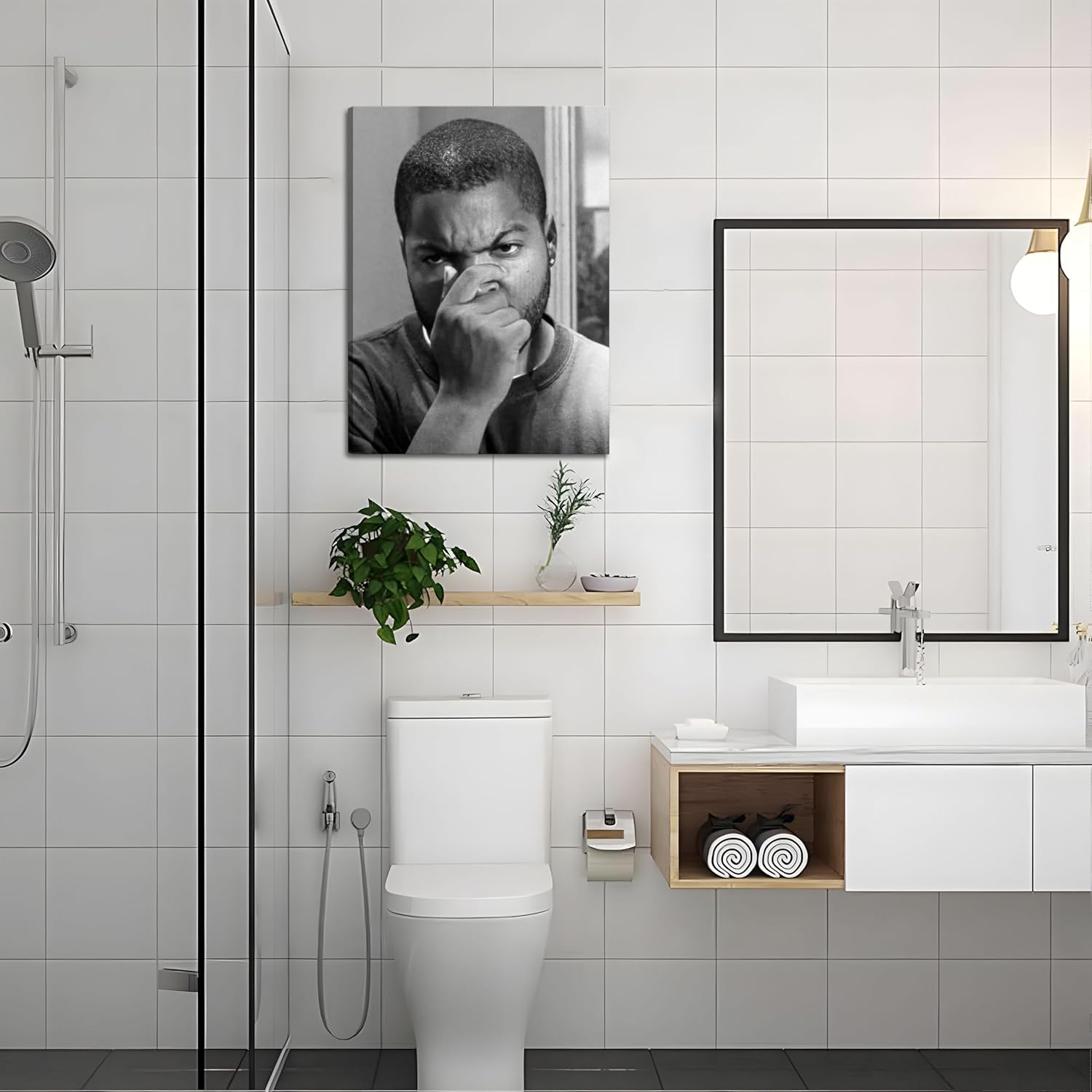 Framed Funny Bathroom Canvas Wall Art Set of 2 - Black and White Vintage Comedy Movies Posters, Funny Toilet Humour Smell Wall Decor Prints for Bathroom Decor 12x16in