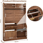 78" Tall Hall Tree with Bench and Shoe Storage, Entryway Hall Tree with Hanging Rod, 4 Hooks, Flip Shoe Cabinet and Storage Shelves, Modern Rustic Entryway Furniture for Mudroom ,Hallway (Walnut)