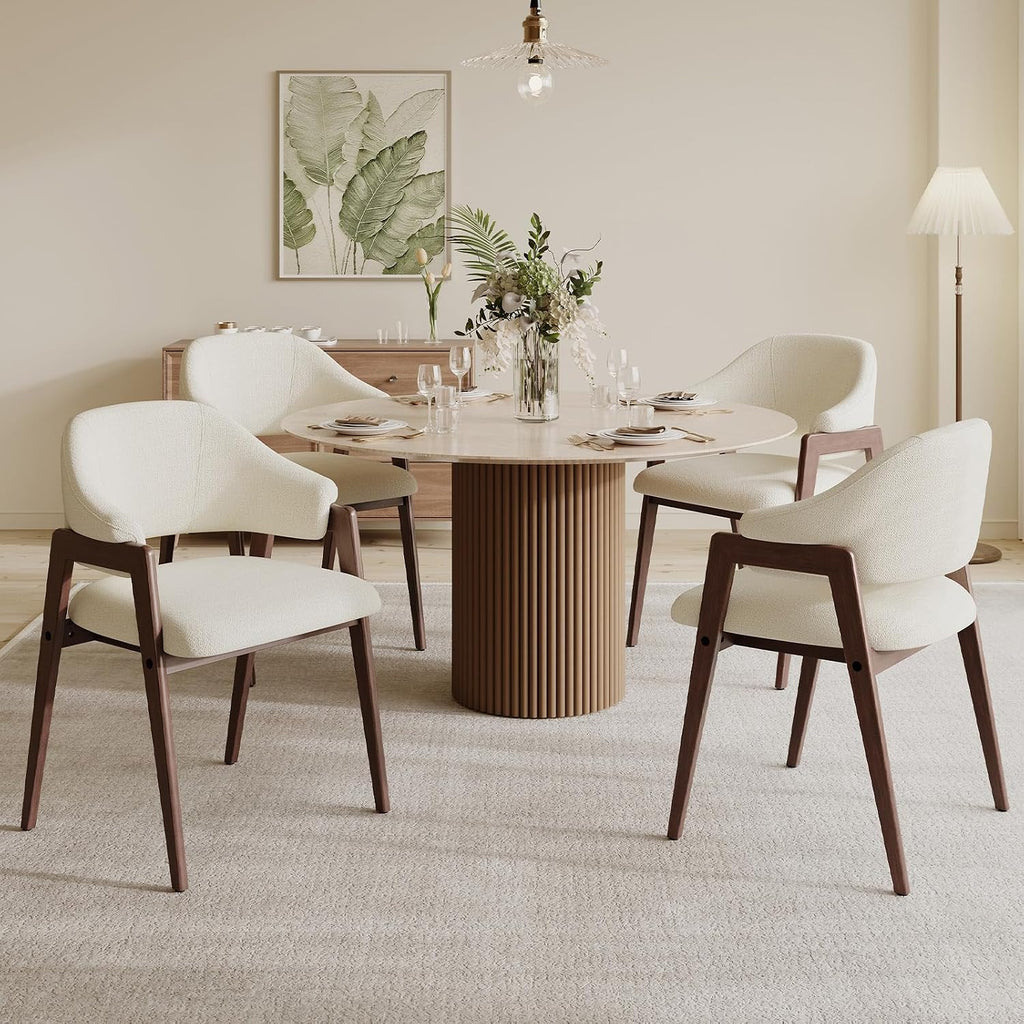 MALOL Wooden Dining Chairs Set of 4, Modern Fabric Upholstered Dining Room Chair, Kitchen Side Chairs, Farmhouse Dinner Chair with Curved Open Back for Kitchen, Beige
