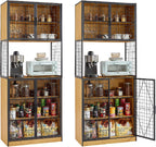 VECELO 72in Tall Kitchen Pantry Cabinet Set of 2 with Doors and Shelves, Large Freestanding Storage Cupboard with Countertop Hutch, Oak