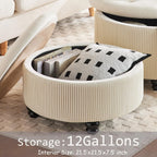 4-in-1 24Inch Round Storage Ottoman, Modern Tufted Fabric Circle Storage Coffee Table with Removable Lid, Upholstered Storage Ottoman with Tray for Living Room (Off White)
