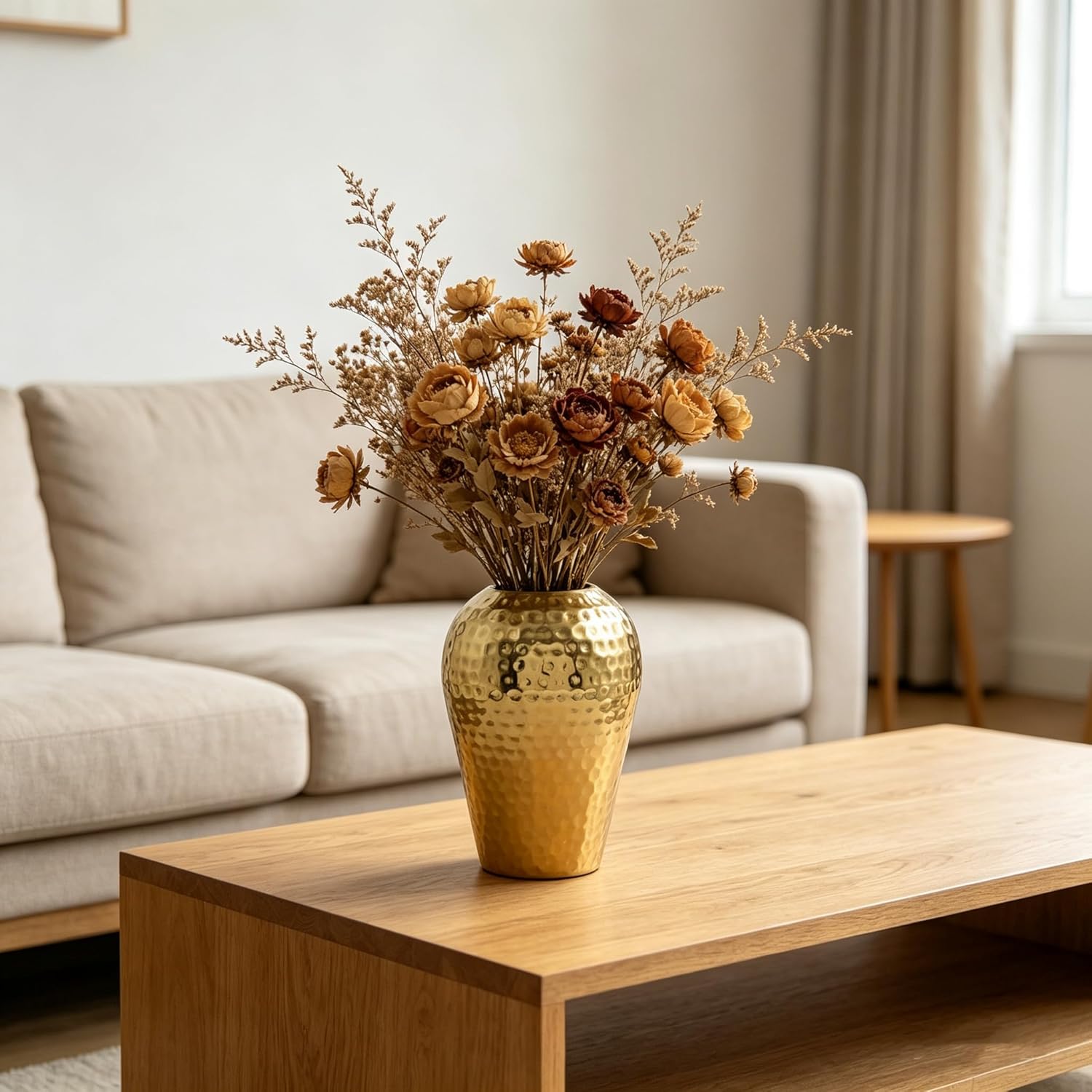 Hosley's 10" High Gold Finish Hammered Metal Vase – Elegant Gift for Floral Arrangements, Weddings, Special Events, Aromatherapy, Spa, Reiki, Meditation