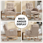 Nursery Rocking Chair, Teddy Boucle Upholstered Glider Rocker with Adjustable Footrest, High Back Rocker with Side Pockets, Comfy Accent Reading Chair for Living Room (Brown)