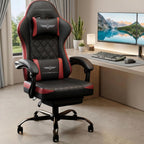 Ergonomic Gaming Chair with Retractable Footrest, High Back Video Game Chairs Computer Gaming Chairs with Headrest and Lumbar Support 400 lbs Linked Armrests Adult Chair (Black Red)
