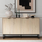 EYYTHUNG Storage Cabinet with 4 Doors, Fluted Sideboard Buffet Accent Cabinets with Adjustable Shelves, Boho Console Table Bar Storage Credenza for Living Room Dining Room Light Oak