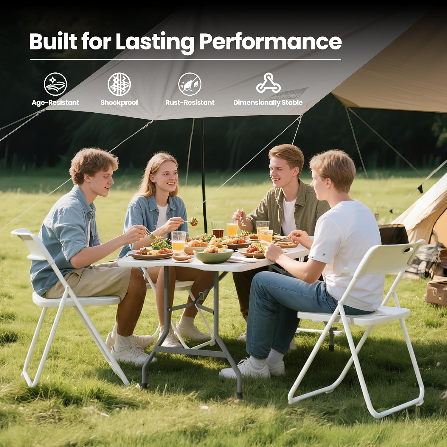 6FT Foldable Table Set with 6 Pack Plastic Folding Chairs, Heavy Duty 350 lbs Folding Table & Folding Chairs, Portable Foldable Furniture Bundle for Parties, Wedding, Events, Indoor & Outdoor