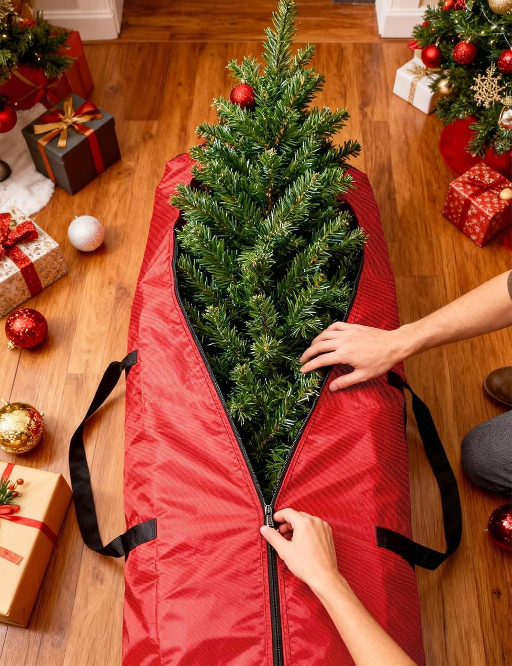 Christmas Tree Storage Bag – Fits Up to 7.5 Ft Xmas Tree, 600D Oxford Fabric, Waterproof & Tear-Resistant Material with Reinforced Handles and Zippers & Card Slot, Protects from Dust & Moisture