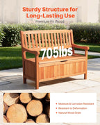 VEVOR Outdoor Storage Bench, 2-Person Wooden Storage Bench, 33 Gallons Deck Box with Side Handle, Supports up to 705 lbs, Outdoor Seating & Porch Decor, for Patio Garden Balcony Yard