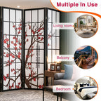 Room Divider,4 Panel Folding Privacy Divider Portable Room Separating Dividers Asian-Style Screen Wall Wood Dividers Tall Freestanding Partition Screen w/Floral Patterned