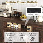 XVD 75" Farmhouse Coffee Bar Cabinet with Charging Station, Sideboard Buffet Cabinet with Large Storage, Wood Buffet Storage Cabinets with Adjustable Shelves for Kitchen, Living Room, Brown