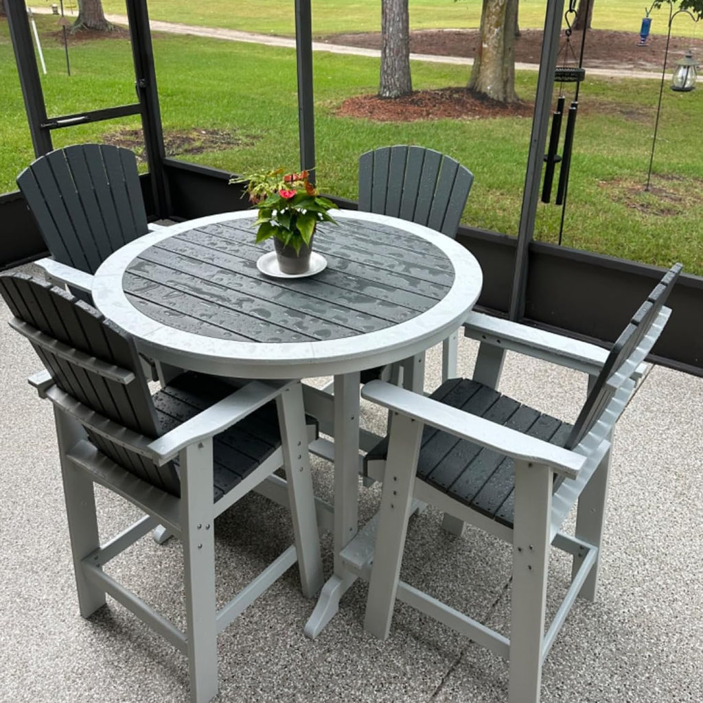 Outdoor Patio Table Bar Height Table and Bar Chairs Set of 4, for Garden Backyard Poolside Balcony, Umbrella Hole (5 PCS, Grey and White)