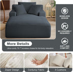 Tmsan Oversized Chaise Lounge Chair Indoor, 78.7" Extra Deep Boneless Corduroy Lounge Couch Bed with 2 Pillows, Single Seat Reading Chairs for Living Room,Bedroom,Apartment,No Assembly Required