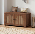 Fluted Storage Bench with Storage, Small Entryway Shoe Bench, Bedroom Storage Bench, Wood Shoe Organizer, Mid Century Modern Cabinet with 2 Doors, Adjustable Shelf, Hallway, Living Room, Walnut
