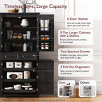 71" Tall Kitchen Pantry Cabinet with 3 Pull Out Organizers, Farmhouse Storage Cabinet with 6 Door Shelves,2 Drawers,Freestanding Cupboard for Kitchen Dining Room (Black-@01)