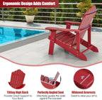 Giantex Outdoor Adirondack Chair - Oversized Patio Chairs w/Hidden Cup Holder, Realistic Wood Grain, 380 LBS Weight Capacity, Weather Resistant Firepit Chairs for Backyard, Garden (1, Red)
