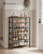 SONGMICS HOME 6 Tier Shoe Storage Organizer, Freestanding Shoe Rack, Dense Mesh, for Living Room, Bedroom, Entryway, Rustic Brown and Black