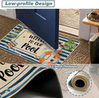 Baccessor Summer Pool Doormat 17x36 Inch Long, Welcome to Our Pool Tropical Poolside Low Profile Door Mat Non-Slip Rubber Backing for Floor Entrance Seasonal Outside Patio Porch Home Decor