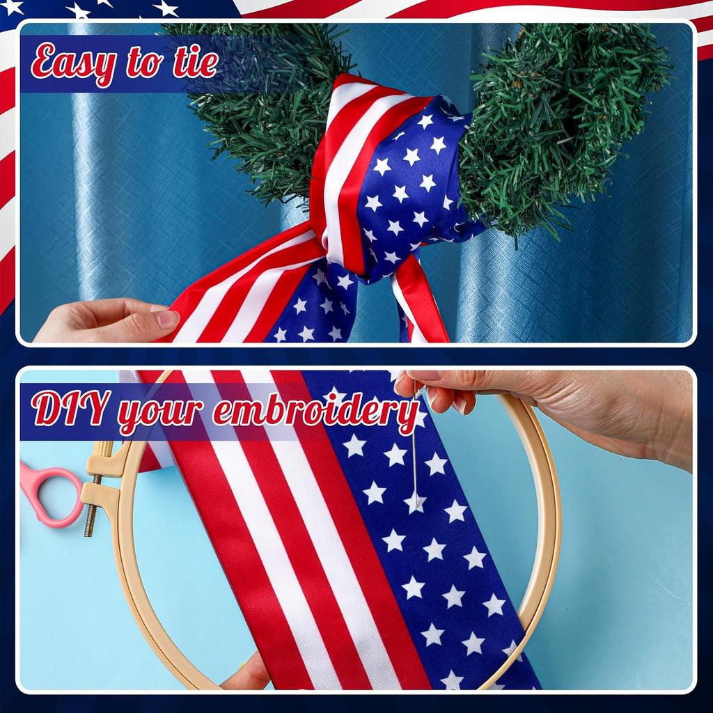 VitalCozy 2 Pcs Wreath Sash for Front Door Wreath Sash Garland Ribbon Accessories for Embroidery Monogram Outdoor Indoor Xmas Party Yard Doorway 4.5" W x 56" L(Red and Blue,Patriotic)
