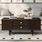 Modern Coffee Table with 4 Drawers, Hidden Side Table Compartments, Interior Shelves, Solid Wood Legs & Durable MDF Structure, End Table for Living Room, Kitchen, Dining Room & Bedroom, Easy Assembly