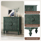 Buffet Cabinet with Storage, Accent Cabinet with 2 Carved Doors, Solid Wood Sideboard with Adjustable Shelf, Vintage Cabinets for Kitchen, Living Room, Entryway, Green