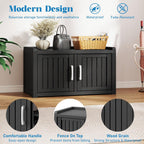 2-Tier Storage Bench, Waterproof UV-Resistant Outdoor Shoe Storage Cabinet with 2 Doors & Adjustable Shelves for Indoor Outdoor Entryway, Hallway, Living Room (Black)