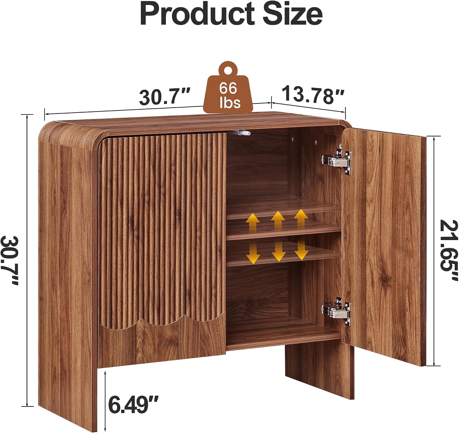 FurSch Fluted Sideboard Buffet Cabinet with Storage Set of 2, Mid Century Modern Storage Cabinet with Curved Edge and Adjustable Shelves for Kitchen Dining Room Living Room (Walnut, 2 pcs)