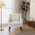 Accent Chair Set of 1, Comfy Reading Armchair, Beige | Linen Blend, Tufted Button Backrest, Solid Wood Frame, Upholstered Club Single Sofa Chairs, For Living Room & Bedroom