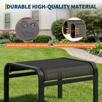 Outdoor Ottoman Set of 2, Ottoman Foot Rest with Textile Fabric, Metal Frame, No-Slip Feet, Stackable Stools for Patio Garden Pool, Black