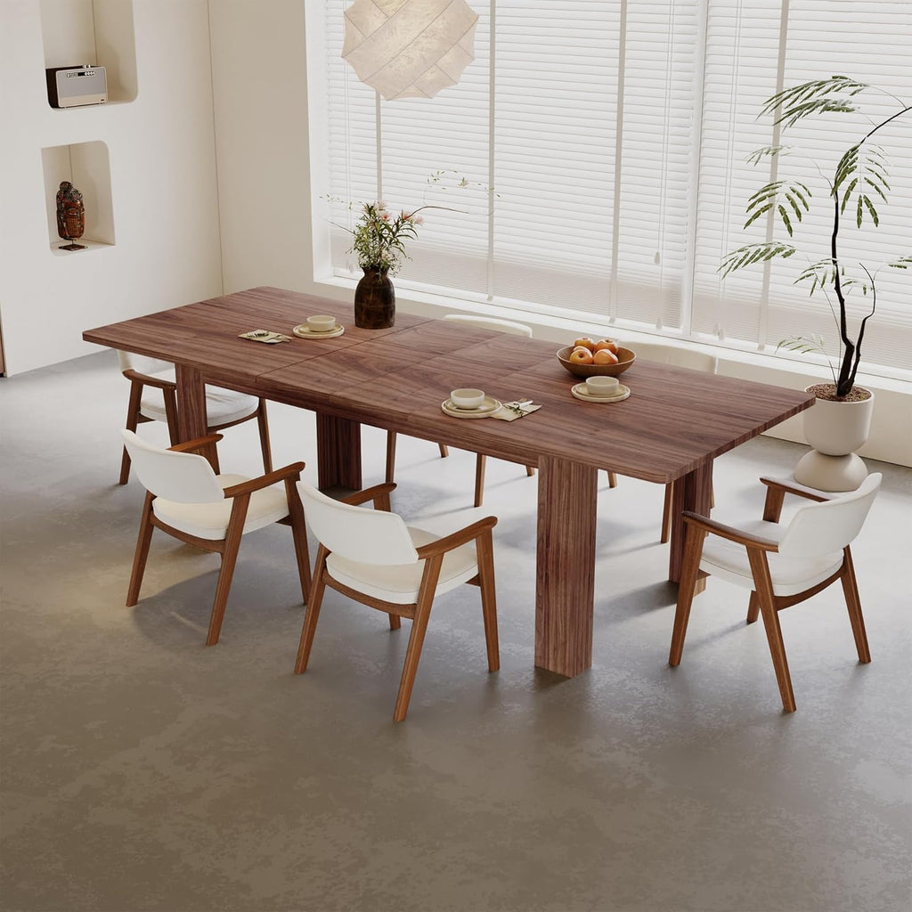 Expandable Dining Table for 6-10 People, 55" to 86" Wooden Extendable Kitchen Table with Slide-Out Leaf, Modern Rectangular Table for Office Living Room,Brown
