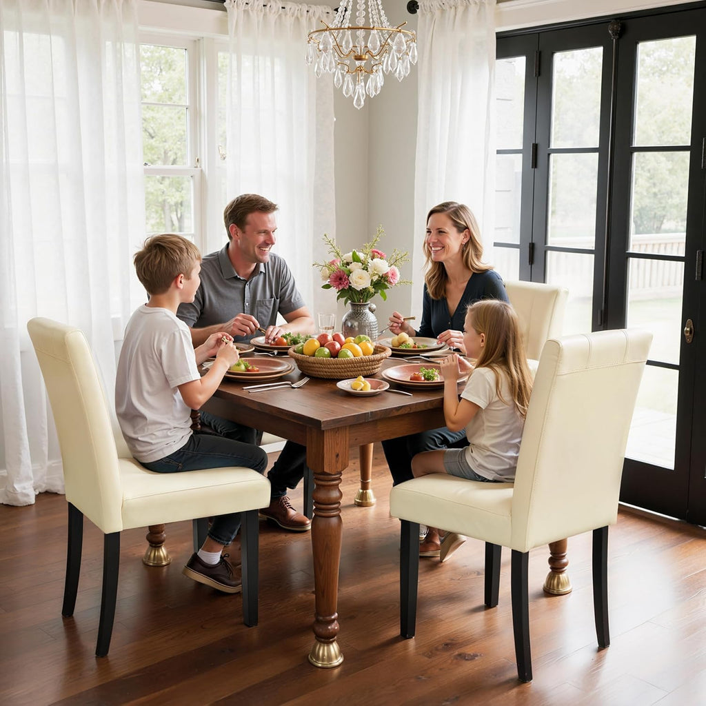 SyMax Dining Chairs Set of 4, Faux Leather Upholstered Dining Room Chairs, Modern Parsons Kitchen Chairs with Wood Legs, Cream(Only Chairs)
