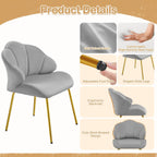 Yaheetech Vanity Chair, Velvet Accent Chair with Shell-Shaped Backrest, Modern Armchair with Gold Metal Legs for Dressing Room/Bedroom/Living Room, Light Gray