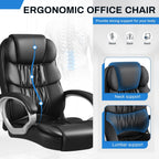 Furmax Leather High Back Office Chair Ergonomic Executive Office Chair Swivel Computer Desk Chair Lumbar Support Soft Cushioned Padded Arms (Black)