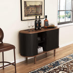 47" Modern Buffet Cabinet with Charging Station, Mid-Century Fluted Sideboard Table, Rounded Console with Storage & USB/Type-C Ports for Dining Room Kitchen Coffee Bar, Black