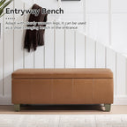 WUTUTUEE 41" Faux Leather Storage Ottoman, Stitch Tufted Rectangle Upholstered End of Bed Storage Bench, Entryway Large Couch Ottoman with Wooden Legs, Light Brown