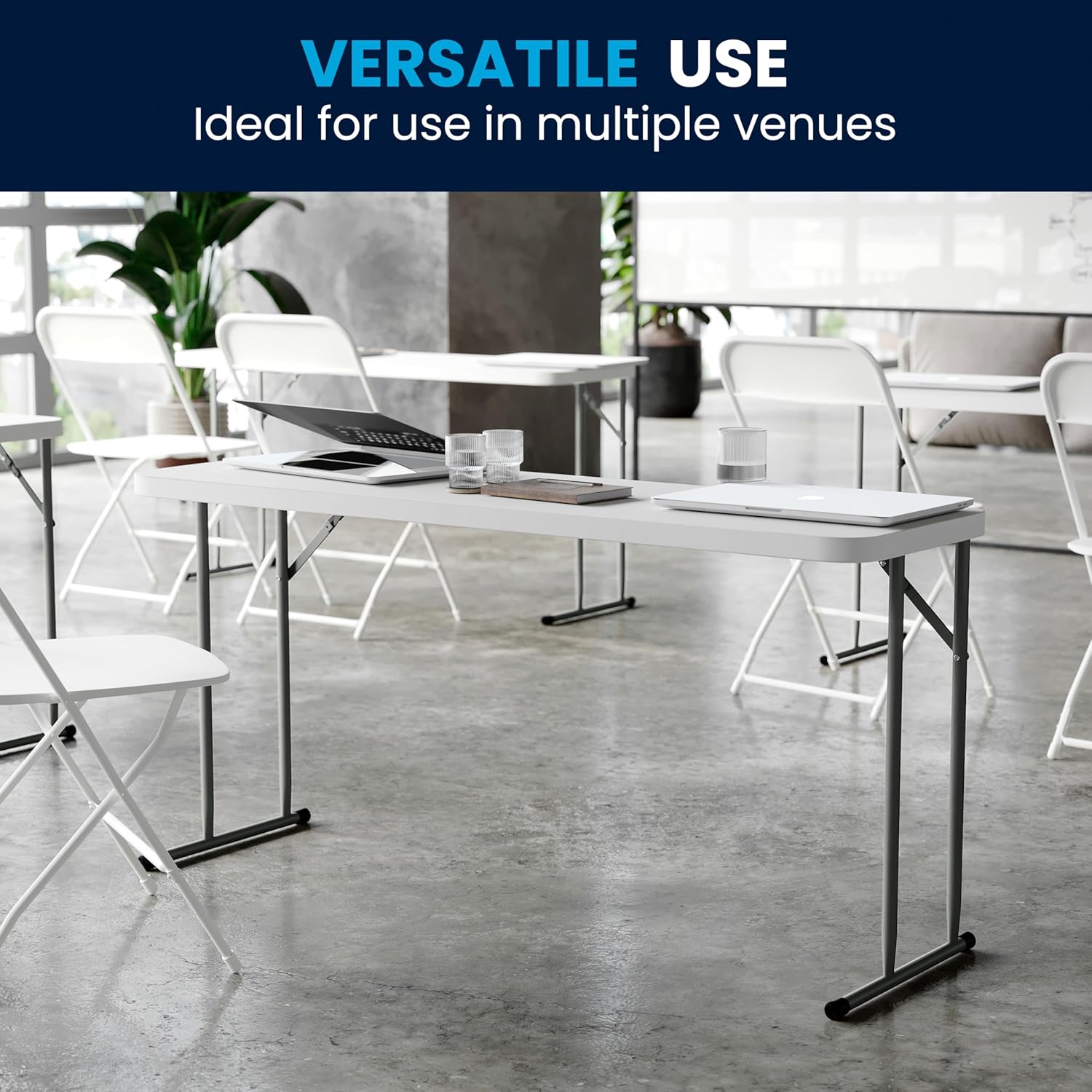 Flash Furniture Kathryn 5' Rectangular Plastic Folding Table, Long Plastic Foldable Table for Indoor/Outdoor Events, White