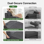 4-in-1 Folding Sofa Bed Convertible Boneless Sleeper Chair Couch Foldable Lounger & Mattress Pocket Coil & Foam Fill Medium Support, Portable No Assembly for Living Room/Bedroom, Single