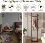 Coat Rack Freestanding Solid Wood Clothing Rack with Wheels & 2 Storage Shelves & 5 Hooks,Rotary Heavy Duty Wood Coat Tree Stand Hat Hanger Rack for Entryway Bedroom Living Room Corner(Walnut)