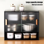 Small Countertop Kitchen Pantry, 3 Tiers Bamboo Pantry Sideboard with 2 Sliding Doors, Freestanding Kitchen Storage Cabinet Utility Dining Cupboard for Spice Dish Bowl Seasoning Bottle (Black)