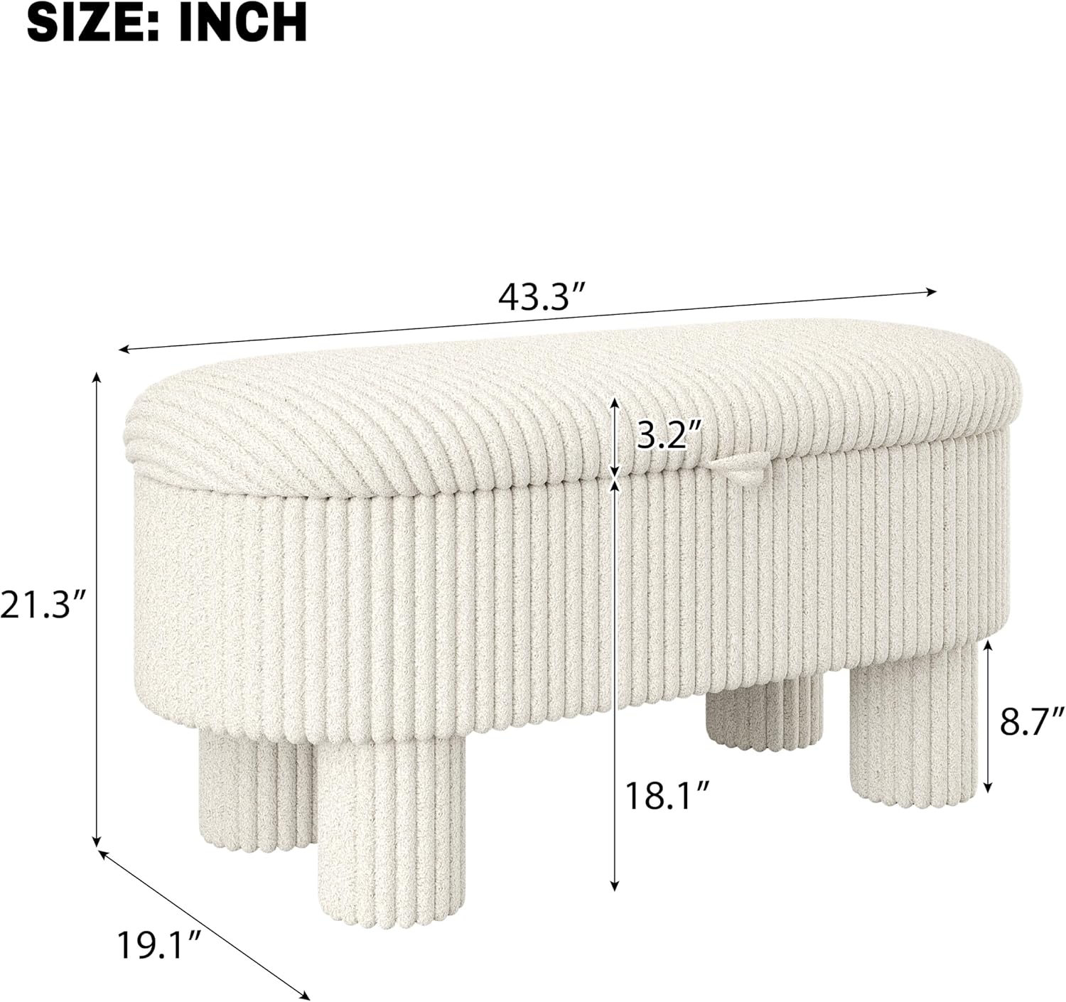 Merax Modern Storage Ottoman, Corduroy Upholstered Bench with Cylinder Legs, Wooden Bedroom Storage Seat, Beige Entryway Shoe Bench for Living Room, Bedroom